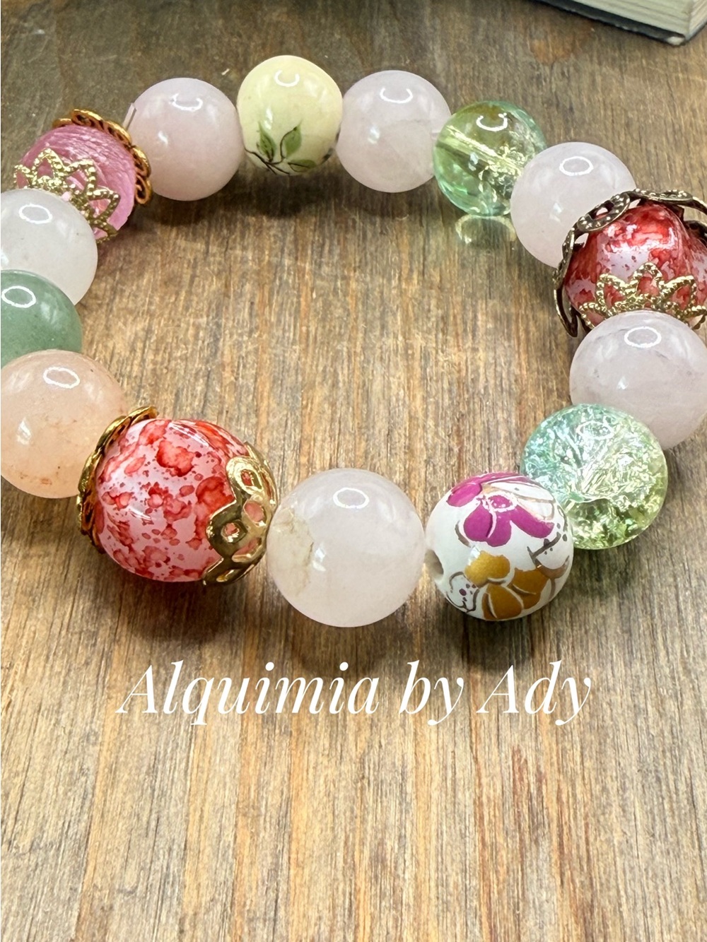 Oversized beaded  bracelet multi GEMSTONES AND CERAMIC